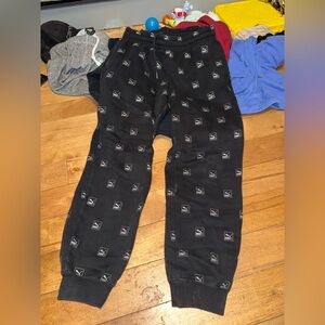 Puma Black Joggers with Logo Pattern
